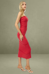 Red Bodycon Dress Midi Strapless