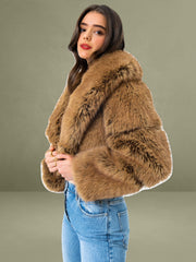 Yadavi Brown Vegan Fur Cropped Jacket