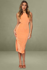 Orange Midi Halter Neck Dress