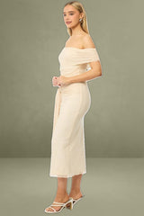 White Bodycon Dress Off Shoulder Mesh