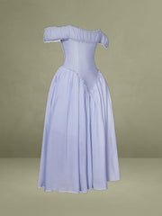 Xavy Baby Blue Off Shoulder Corset Midi Dress