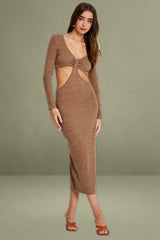 Brown Cut-Out Mid-Length Dress