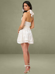 Quintana Jacquard Textured Slit Halter Mini Dress