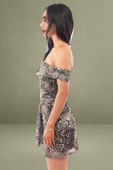 Brown Animal Print Off-Shoulder Mini Bodycon Dress