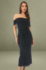 Black Bodycon Dress Off Shoulder Mesh