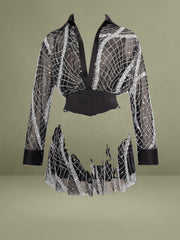 Rachelle Black Embroidered Mesh Mini Shirt Dress