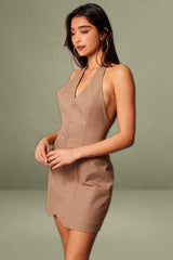Brown Halter Neck Dress Mini