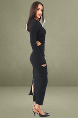 Black Textured Midi Bodycon Dress