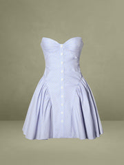 Baby Blue Railroad Stripe Halter Drop Waist Mini Dress