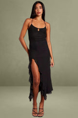 Black Bodycon Dress Sleeveless Ruffle Mesh