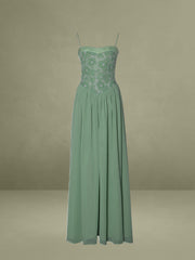 Ucille Sage Green Embroidered Chiffon Maxi Dress
