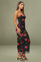 Black Floral Bodycon Dress Maxi Mesh