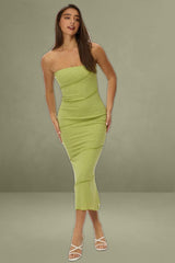 Green Strapless Midi Bodycon Dress