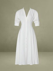 Palina Lyocell Pleated Midi Preppy Shirt Dress