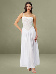 Ucille White Embroidered Chiffon Maxi Dress