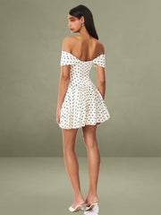 Edeline Polka Dot Off-shoulder Pleated Mini Dress
