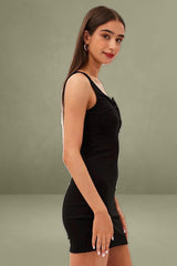 Black Bodycon Dress Sleeveless Button Front
