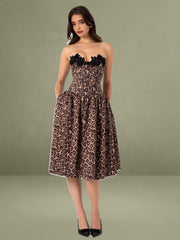 Uchenna Cheetah Print Stretchy Strapless Midi Dress with lace trim