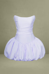 Oletta Blue Corset Strapless Bubble Hem Mini Dress