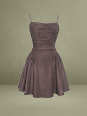 Raisa Mahogany Vegan Suede Ruched Mini Dress