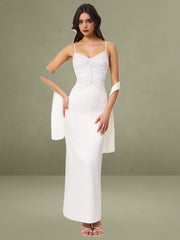 Karmen Pearl Top Pencil Slip Gown with Scarf