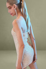 Gold Strapless Dress Mini Sequin Party