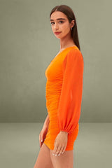 Orange One Shoulder Bodycon Mini Dress