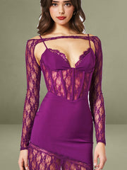 Purple Lace and Crepe Mini Dress