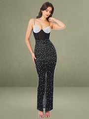 Jimena Crystal Embellished Back Slit Maxi Dress