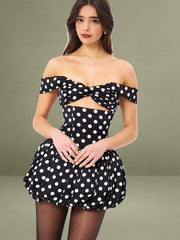 Umika Black Polka Dots Bubble Hem Mini Dress