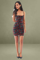 Black Floral Bodycon Dress Mini Mesh