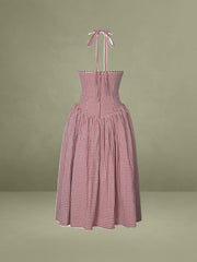 Red Gingham Halter Drop Waist Midi Dress