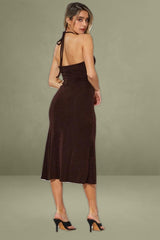 Brown Midi Dress Keyhole
