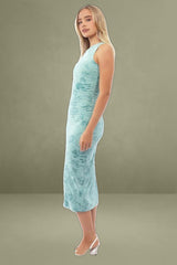 Green Bodycon Round Neck Sleeveless Burnout Dress