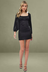 Black Mini Dress Corset Detail Long Sleeve