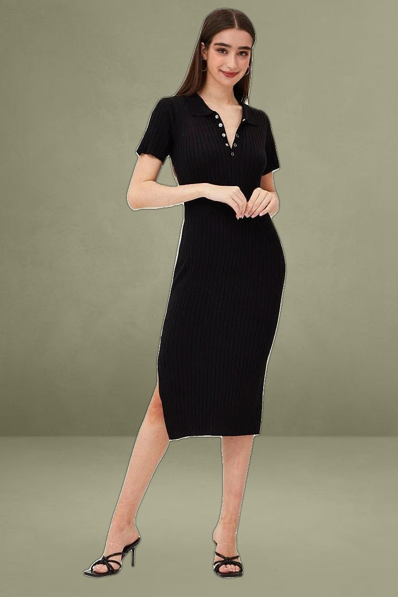 Black Bodycon Dress Short Sleeve Mini Knit