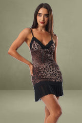 Brown Animal Print Bodycon Dress Mesh Mini