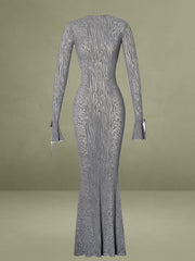 Waylynn Gray Animal Print Burnout Velvet Detail Mesh Backless Maxi Dress