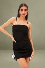 Black Body Con Drawstring Hem Dress