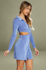 Purple Button Front Cut Out Dress