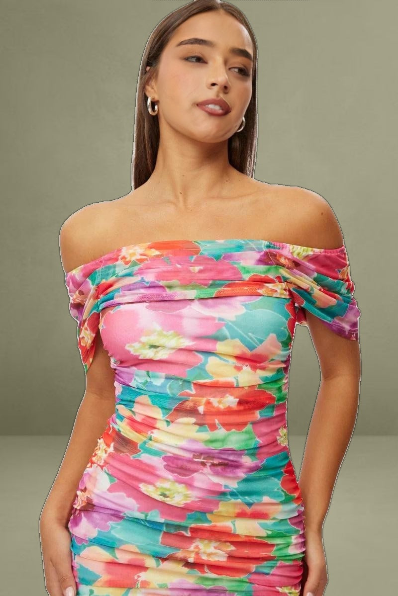 Floral Mesh Bodycon Dress