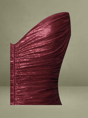 Sable Ruched Burgundy Glitter Mermaid Gown