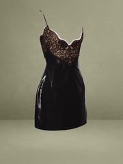 Shelby Black Vegan Leather with Lace Mini Dress