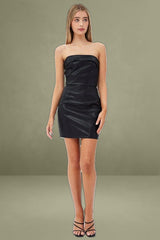 Black Dress Boob Tube Bodycon Faux Leather