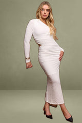 White Textured Midi Bodycon Dress