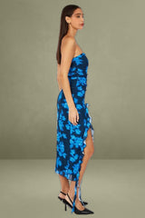 Black Floral Ruffle Dress Strapless Mesh