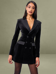 Calista Black Velvet Blazer Mini Dress