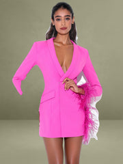 Fuchsia Feather Trim Blazer Dress