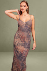 Brown Abstract Singlet Bodycon Maxi Dress
