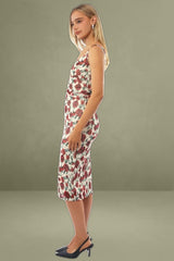 Beige Floral Bodycon Dress Mesh